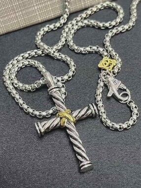 David Yurman Two-Tone Twisted Cross Pendant Necklace in Silver and Gold